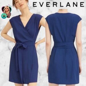 Everlane Japanese GoWeave Wrap Dress Small Royal Blue Sleeveless Quiet Luxury